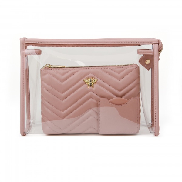 Alice Wheeler Cosmetics Makeup Bags Set - Quilted Pink